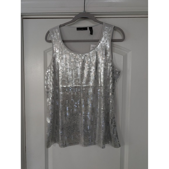Black Label by Chico's Sequin Tank Top Knit to Seagull Silver women's 2 (L) NWTs - Picture 1 of 7